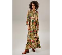Maxikleid ANISTON CASUAL, Damen, Gr. 42, N-Gr, bunt (grün, hellbeige, fuchsia, petrolhallbraun, orange, schwarz), Web, Obermaterial: 100% Viskose, Glitzerstreifen, Paisley, bedruckt, geblümt, lässig g