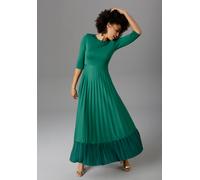 Maxikleid ANISTON CASUAL, Damen, Gr. 42, N-Gr, grün (smaragd), Web, Obermaterial: 100% Polyester, leicht glänzend, unifarben, figurbetont knöchelfrei, Rundhals, Kleider Maxikleid, Rockteil mit Volant