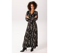 Maxikleid ANISTON CASUAL, Damen, Gr. 42, N-Gr, schwarz, hellbeige, Jersey, Obermaterial: 95% Viskose, 5% Elasthan, bedruckt, gemustert, figurumspielend knöchelfrei, V-Ausschnitt, elastischer Bund mit