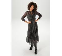 Maxikleid ANISTON CASUAL, Damen, Gr. 44, N-Gr, schwarz-weiß (schwarz, weiß), Chiffon, Obermaterial: 100% Polyester. Futter: 100% Polyester, bedruckt, gemustert, gepunktet, lässig geschnitten knöchella