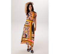 Maxikleid ANISTON SELECTED, Damen, Gr. 36, N-Gr, ockergelb, orange, wollweiß, marine, rosa, Jersey, Obermaterial: 95% Viskose, 5% Elasthan, bedruckt, gemustert, gepunktet, figurbetont knöchelfrei, V-A