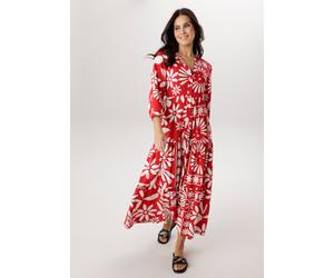 Maxikleid ANISTON SELECTED, Damen, Gr. 36, N-Gr, rot (rot, sanftes weiß), Web, Obermaterial: 100% Viskose, bedruckt, geblümt, gemustert, figurumspielend knöchelfrei, V-Ausschnitt, 1-Knopf-Manschette,