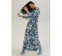 Maxikleid ANISTON SELECTED, Damen, Gr. 38, N-Gr, blau (schwarz, lila, aqua, sanftes weiß, hellbraun), Single Jersey, Obermaterial: 95% Viskose, 5% Elasthan, bedruckt, geblümt, figurumspielend lang, Ru