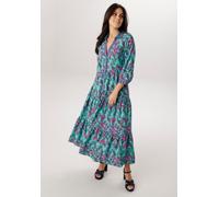 Maxikleid ANISTON SELECTED, Damen, Gr. 38, N-Gr, mintgrün, hellblau, orange, schwarz, pink, weiß, Web, Obermaterial: 100% Viskose, bedruckt, geblümt, gemustert, figurumspielend knöchelfrei, V-Ausschni