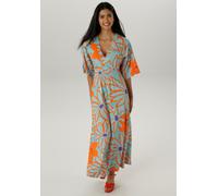 Maxikleid ANISTON SELECTED, Damen, Gr. 40, N-Gr, bunt (hellbau, orange, lila), Single Jersey, Obermaterial: 95% Viskose, 5% Elasthan, bedruckt, geblümt, gemustert, lässig geschnitten lang, V-Ausschnit