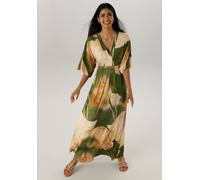 Maxikleid ANISTON SELECTED, Damen, Gr. 40, N-Gr, grün (grün, camel, beige, braun), Single Jersey, Obermaterial: 95% Viskose, 5% Elasthan, bedruckt, gemustert, lässig geschnitten lang, V-Ausschnitt, we