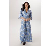 Maxikleid ANISTON SELECTED, Damen, Gr. 44, N-Gr, hellblau, beige, schwarz, Single Jersey, Obermaterial: 95% Viskose, 5% Elasthan, bedruckt, gemustert, lässig geschnitten lang, V-Ausschnitt, weit, Klei