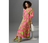 Maxikleid ANISTON SELECTED, Damen, Gr. 44, N-Gr, pink (pink, apfelgrün), Single Jersey, Obermaterial: 95% Viskose, 5% Elasthan, bedruckt, lässig geschnitten knöchelfrei, V-Ausschnitt, weit, Kleider St