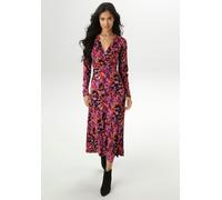 Maxikleid ANISTON SELECTED, Damen, Gr. 46, N-Gr, schwarz (orange, rot, lila, schwarz), Single Jersey, Obermaterial: 95% Viskose, 5% Elasthan, bedruckt, gemustert, figurumspielend knöchelfrei, V-Aussch
