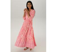 Maxikleid ANISTON SELECTED, Damen, Gr. 48, N-Gr, pink (pink, hellrot, rose, sanftes weiß, orange, apricot), Web, Obermaterial: 100% Viskose, bedruckt, gemustert, figurumspielend knöchelfrei, V-Ausschn