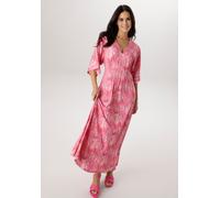 Maxikleid ANISTON SELECTED, Damen, Gr. 48, N-Gr, pink, rose, weiß, zartgelb, Single Jersey, Obermaterial: 95% Viskose, 5% Elasthan, bedruckt, gemustert, lässig geschnitten lang, V-Ausschnitt, weit, Kl