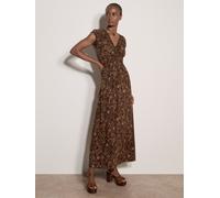 Maxikleid APRICOT "Batik-Maxikleid mit Blumenmuster und Smokarbeit", Damen, Gr. S (36), N-Gr, braun, gewebt, Obermaterial: 100% Viskose CV., gemustert, Modern, V-Ausschnitt, Flügelärmel, Kleider Maxik
