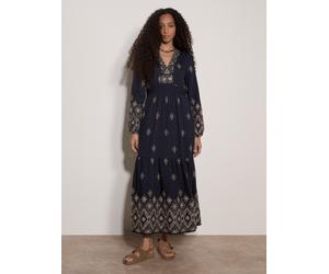 Maxikleid APRICOT "Boho-Maxikleid", Damen, Gr. XS (34), N-Gr, blau (navy), gewebt, Obermaterial: 88% Viskose CV. 12% Nylon NY., uni, V-Ausschnitt, Kleider Maxikleid, mit Stickerei (48501760-34) navy