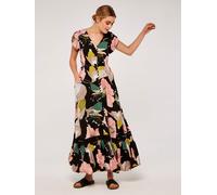 Maxikleid APRICOT "Geblümtes Kleid", Damen, Gr. L (40), N-Gr, schwarz, gewebt, Obermaterial: 100% Viskose CV., geblümt, normal, V-Ausschnitt, Flügelärmel, Kleider Maxikleid, mit bestickter Bordüre und