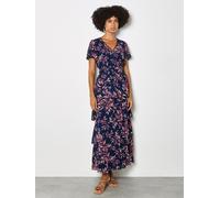 Maxikleid APRICOT "Maxikleid aus Chiffon mit Wasserfarben-Blättern und Stufen", Damen, Gr. L (40), N-Gr, blau (navy), gewebt, Obermaterial: 100% Polyester PES., V-Ausschnitt, Kleider Maxikleid, mit el