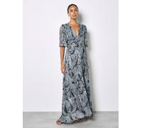 Maxikleid APRICOT "Maxikleid aus schimmerndem Chiffon", Damen, Gr. S (36), N-Gr, blau (navy), gewebt, Obermaterial: 99% Polyester PES. 1% metallisierte Fasern MTF., geblümt, normal, V-Ausschnitt, Puff