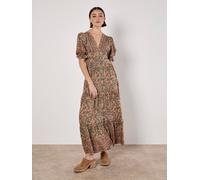 Maxikleid APRICOT "Maxikleid", Damen, Gr. M (38), N-Gr, grün (khaki), gewebt, Obermaterial: 100% Viskose CV., gemustert, normal, V-Ausschnitt, Puffärmel, Kleider Maxikleid, mit Blumenmuster (59064766-