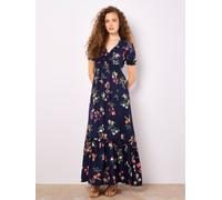 Maxikleid APRICOT "Maxikleid in Aquarelloptik", Damen, Gr. M (38), N-Gr, blau (navy), gewebt, Obermaterial: 100% Viskose CV., geblümt, normal, V-Ausschnitt, Puffärmel, Kleider Maxikleid, mit Smockdeta