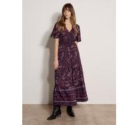 Maxikleid APRICOT "Maxikleid mit Paisley-Print", Damen, Gr. XS (34), N-Gr, blau (navy), gewebt, Obermaterial: 90% Viskose CV. 10% Polyamid PA., gemustert, V-Ausschnitt, Kleider Maxikleid, mit Stufen (