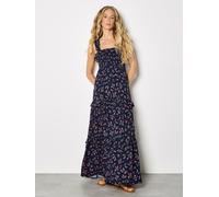 Maxikleid APRICOT "Maxikleid mit Smokarbeit und zierlichem Blumenmuster", Damen, Gr. XL (42), N-Gr, blau (navy), gewebt, Obermaterial: 100% Viskose LENZING ECOVERO CV LenzEcov., Kleider Maxikleid, mit