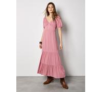 Maxikleid APRICOT "Maxikleid mit Stufenrock", Damen, Gr. XS (34), N-Gr, rosa (pink), gewebt, Obermaterial: 89% Viskose CV. 11% Lyocell CLY., Puffärmel Elastisch, Kleider Maxikleid, in Knitteroptik (43