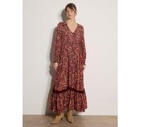Maxikleid APRICOT "Paisley-Blumen-Kleid in langer Länge", Damen, Gr. M (38), N-Gr, rot (burgund), gewebt, 100% Viskose CV., geblümt, Modisch, V-Ausschnitt, Ärmelbündchen, Kleider Maxikleid, mit Spitze