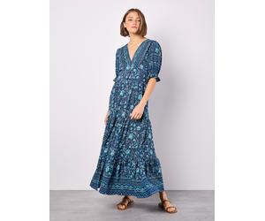 Maxikleid APRICOT "Sarasa Maxikleid", Damen, Gr. XS (34), N-Gr, blau (navy), gewebt, Obermaterial: 100% Viskose CV., gemustert, normal, V-Ausschnitt, Puffärmel, Kleider Maxikleid, mit Blumenmuster (90