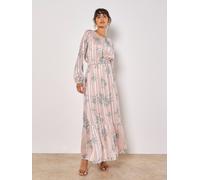 Maxikleid APRICOT "Silhouette Floral Satin Schimmer Maxi Kleid", Damen, Gr. XS (34), N-Gr, weiß (stein), Obermaterial: 99% Polyester PES. 1% metallisierte Fasern MTF., gemustert, Kleider Maxikleid, mi