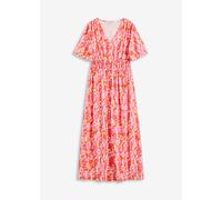 Maxikleid BONPRIX, Damen, Gr. 40/42 (M), N-Gr, bunt (pink bedruckt), Obermaterial: 95% Viskose, 5% Elasthan, ausgestellt, Kleider Maxikleid, ausgestellte Passform, tiefer V-Ausschnitt, Halbarm-Design