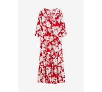 Maxikleid BONPRIX, Damen, Gr. 44, N-Gr, tomatenrot, weiß geblümt, Obermaterial: 100% Viskose, ausgestellt, Kleider Maxikleid, für Frühling und Sommer, aus Viskose, ausgestellte Passform (38459861-44)