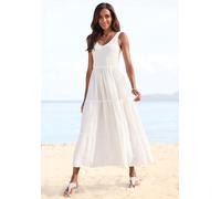Maxikleid BEACHTIME BY LASCANA, Damen, Gr. 44, N-Gr, weiß, Web, Obermaterial: 100% Baumwolle. Futter: 100% Baumwolle, figurumspielend knöchellang, V-Ausschnitt, Kleider Maxikleid, aus gewebter Baumwol