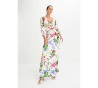 Maxikleid BONPRIX, Damen, Gr. 36/38 (S), N-Gr, bunt (weiß, pink floral), Obermaterial: 95% Polyester, 5% Elasthan, tailliert, Kleider Maxikleid, mit 3/4-Ärmeln, taillierte Passform, aus Polyester und 