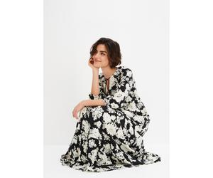Maxikleid BONPRIX, Damen, Gr. 38, N-Gr, schwarz, creme geblümt, Obermaterial: 100% Viskose, ausgestellt, Kleider Maxikleid, für Frühling und Sommer, aus Viskose, ausgestellte Passform (64286506-38) sc