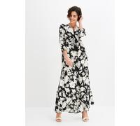 Maxikleid BONPRIX, Damen, Gr. 40, N-Gr, schwarz, creme geblümt, Obermaterial: 100% Viskose, ausgestellt, Kleider Maxikleid, für Frühling und Sommer, aus Viskose, ausgestellte Passform, Topseller (6428