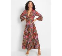 Maxikleid BONPRIX, Damen, Gr. 42, N-Gr, oliv, rot geblümt, Obermaterial: 100% Viskose, A-Linie, Kleider Maxikleid, für Frühling und Sommer, aus Viskose, A-Linien-Passform (83382367-42)