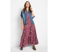 Maxikleid BONPRIX, Damen, Gr. 44, N-Gr, rot (bordeaux geblümt), Obermaterial: 100% Baumwolle, lässig geschnitten, Kleider Maxikleid, aus reiner Baumwolle, Loose Fit, Kurzarm-Design, mit Allover-Muster