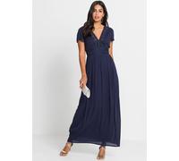 Maxikleid BONPRIX, Damen, Gr. 46, N-Gr, Kurzarm, dunkelblau, Obermaterial: 100% Viskose. Futter: 100% Baumwolle, figurumspielend, Kleider Maxikleid, aus Viskose, mit gehäkelter Spitze, figurumspielend