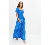 Maxikleid BONPRIX, Damen, Gr. 48/50 (XL), N-Gr, blau (blau gepunktet), Obermaterial: 95% Viskose, 5% Elasthan, ausgestellt, Kleider Maxikleid, mit modischem Print, ausgestellte Passform, Kurzarm-Desig