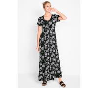 Maxikleid BONPRIX, Damen, Gr. 48/50 (XL), N-Gr, schwarz geblümt, Obermaterial: 95% Viskose, 5% Elasthan, loose fit, Kleider Maxikleid, für Festivals, aus Viskose, lockerer Schnitt, mit kurzem Arm (547