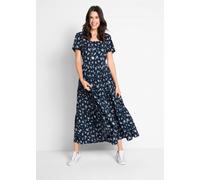 Maxikleid BONPRIX, Damen, Gr. 50, N-Gr, blau (dunkelblau geblümt), Obermaterial: 100% Baumwolle, lässig geschnitten, Kleider Maxikleid, aus reiner Baumwolle, Loose Fit, Kurzarm-Design, mit Allover-Mus