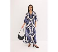 Maxikleid BONPRIX, Damen, Gr. 50, N-Gr, dunkelblau, wollweiß bedruckt, Obermaterial: 100% Viskose, oversize, Kleider Maxikleid, für Frühling und Sommer, aus Viskose, Oversize Passform, mit Druck (5921