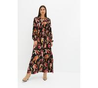 Maxikleid BONPRIX "Maxikleid aus reiner Viskose", Damen, Gr. 50, N-Gr, schwarz (schwarz floral), Obermaterial: 100% Viskose, ausgestellt, Kleider Maxikleid, für stilvollen Auftritt, aus Viskose, fließ