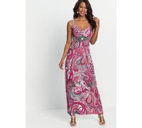 Maxikleid BONPRIX "Maxikleid mit Applikationen", Damen, Gr. 44/46 (L), N-Gr, rosa (pink, türkis paisley), Obermaterial: 95% Polyester, 5% Elasthan. Besatz: 60% Polyester, 20% Elasthan, 20% metallisier