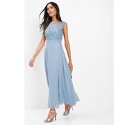 Maxikleid BONPRIX "Maxikleid mit Spitze", Damen, Gr. 40, N-Gr, blau (puderblau), Obermaterial: 100% Polyester. Futter: 100% Polyester. Spitze: 100% Polyester, festlich, tailliert, Kleider Maxikleid, M