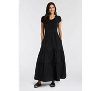 Maxikleid BOSS ORANGE "Enight Premium Damenmode", Damen, Gr. L, N-Gr, schwarz 001, Single Jersey, Obermaterial: 96% Baumwolle, 4% Elasthan, unifarben, ausgestellt lang, Rundhals, abgesteppte Kante, Kl