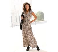 Maxikleid BUFFALO, Damen, Gr. 34, N-Gr, schwarz (schwarz, taupe bedruckt), Jersey, Obermaterial: 100% Viskose, bedruckt, figurumspielend lang, V-Ausschnitt, Kleider Maxikleid, mit Alloverdruck, Sommer