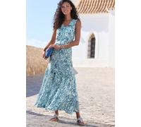 Maxikleid BUFFALO, Damen, Gr. 34, N-Gr, weiß, blau, grün bedruckt, Jersey, Obermaterial: 100% Viskose, Paisley, bedruckt, figurumspielend ca. Mitte Wade, V-Ausschnitt, Kleider Maxikleid, mit Paisley-D