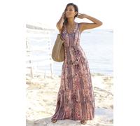 Maxikleid BUFFALO, Damen, Gr. 38, N-Gr, rosa (rosa, bedruckt), Jersey, Obermaterial: 100% Viskose, figurumspielend bodenlang, V-Ausschnitt, Kleider Maxikleid, mit modischen Volants und Allover-Druck, 