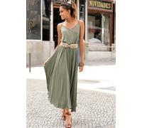 Maxikleid BUFFALO, Damen, Gr. 42, N-Gr, grün (khaki), Jersey, Obermaterial: 100% Viskose, unifarben, figurumspielend bodenlang, V-Ausschnitt, Kleider Maxikleid, aus Jersey in weiter Form, leichtes Som