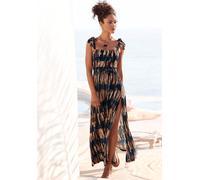 Maxikleid BUFFALO "mit Trägern zum Knoten im Alloverprint", Damen, Gr. 42, N-Gr, blau (marine, bedruckt), Jersey, Obermaterial: 100% Viskose, bedruckt, figurbetont bodenlang, eckiger Ausschnitt, Kleid